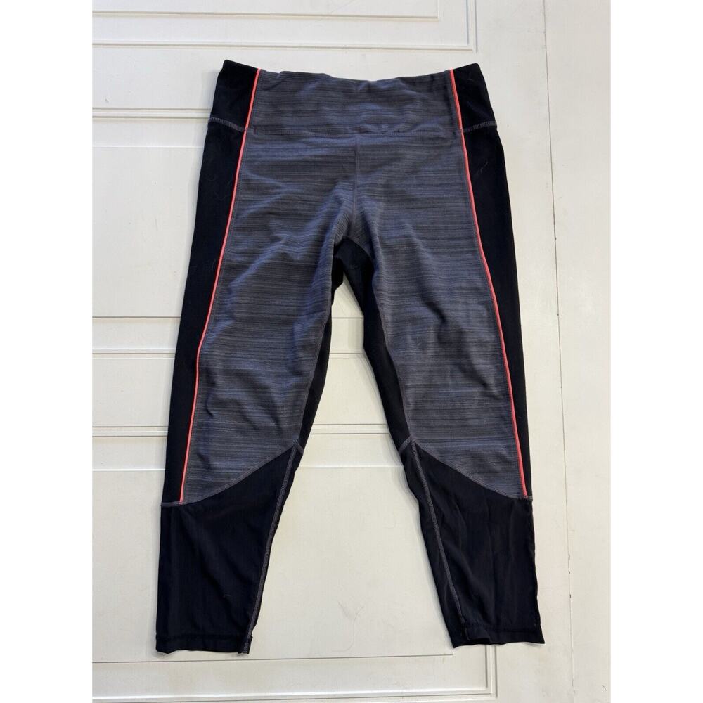 Zella Black/Gray Cropped Workout Pants w/ Coral Piping & Sheer Mesh Legs Medium